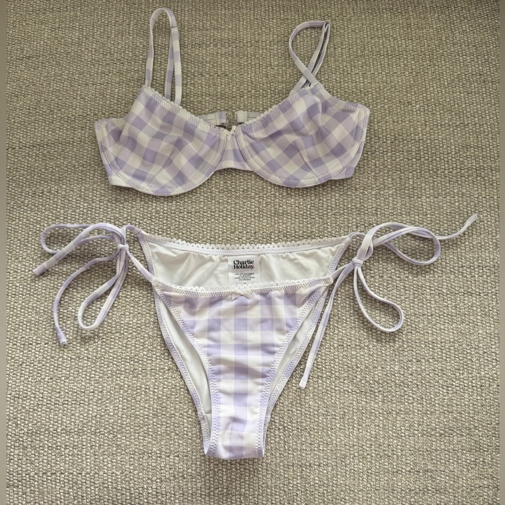 Charlie Holiday White and Light Purple Bikini Swimsuit, Size XS